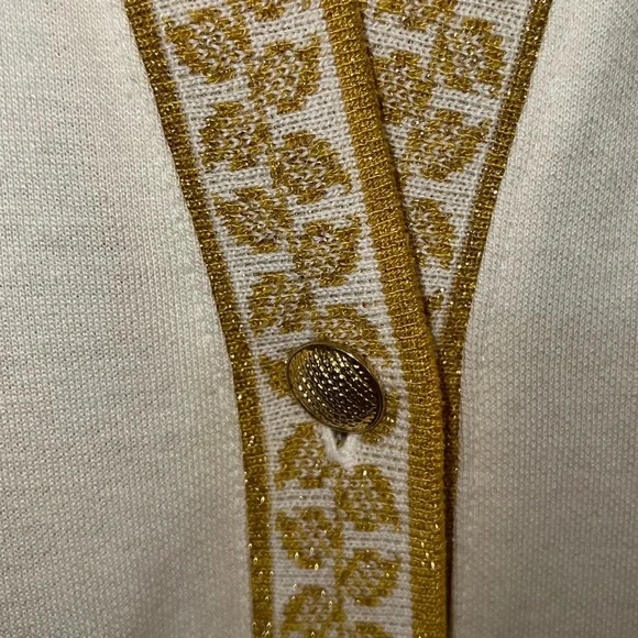 VTG 90s Cathy Daniel’s Ivory & Gold Trim Cardigan/Size Large - Picture 7 of 14